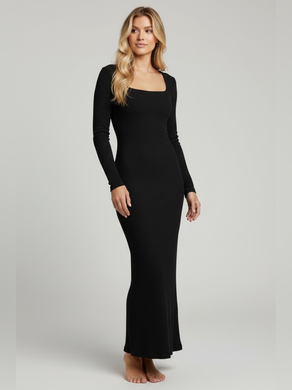 Popilush | Shapewear Square Neck Long Sleeve Modal Maxi Dress Black XL NWT